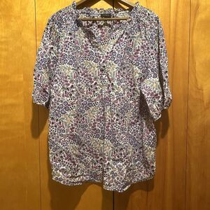 Talbots‎ Purple Multicolor Blouse-Short Slv-Floral-Sz XL-Cottagecore